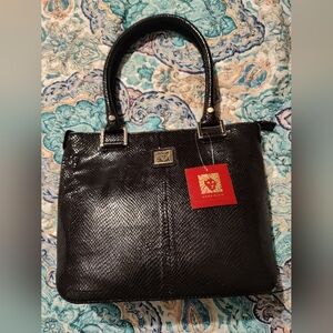 Anne Klein Black Tote with Structured Design and Textured Finish